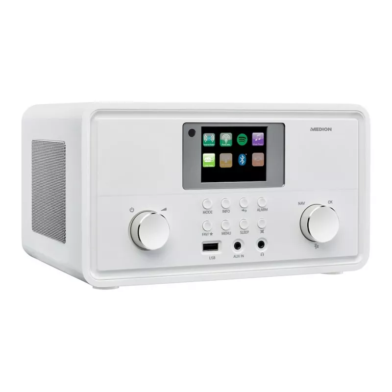 MEDION MD 88069 radio por internet con DAB+, FM, Bluetooth, Wi-Fi, Spotify Connect, pantalla TFT de 2,8″, 2x 10 W, blanca