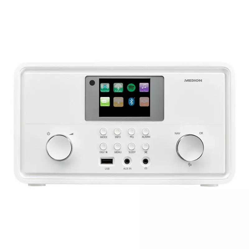 MEDION MD 88069 radio por internet con DAB+, FM, Bluetooth, Wi-Fi, Spotify Connect, pantalla TFT de 2,8″, 2x 10 W, blanca
