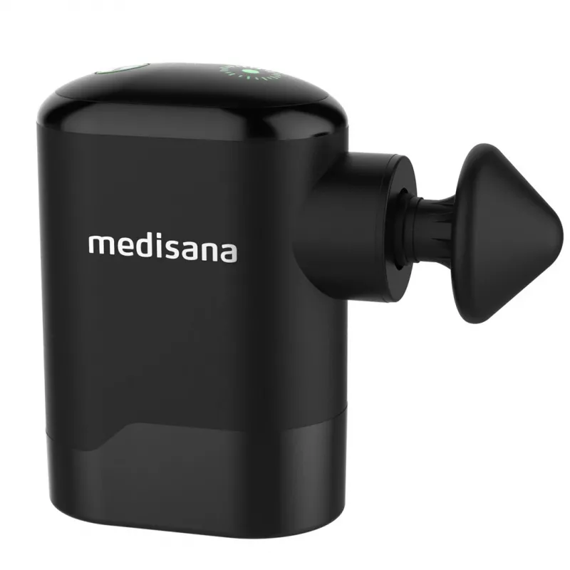 Medisana MG 120 Pocket Massage Gun Pistola de masaje de percusión con 4 accesorios, recargable por USB-C, 4 niveles de intensidad, tamaño compacto de viaje