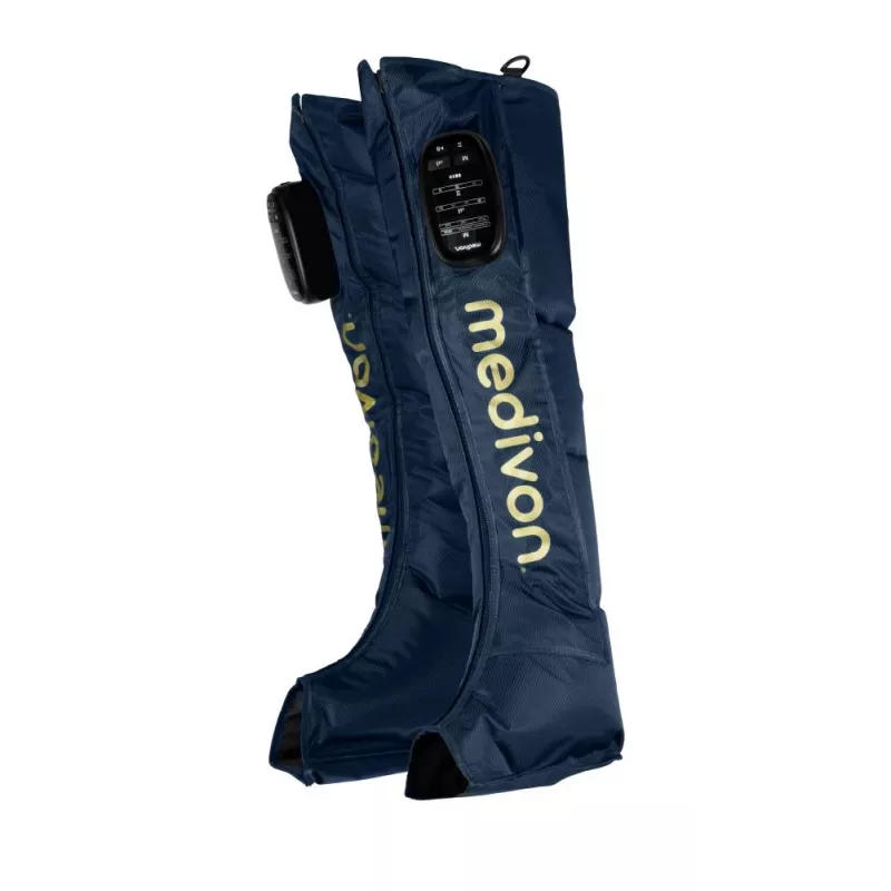 Medivon Compression Massager Aeria - Masajeador de piernas y pies por compresión de aire con calor, 3 modos, 3 intensidades, mando inalámbrico