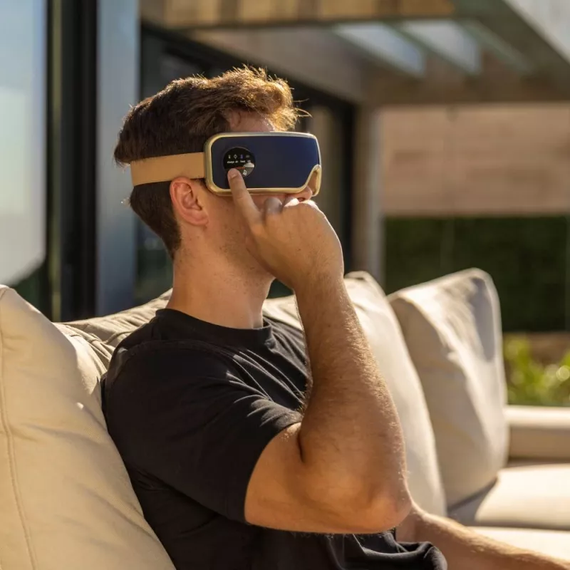 Medivon Horizon Pro 2 masajeador de ojos con presión de aire, vibración, calor, Bluetooth, 5 modos, 1450 mAh, USB-C, azul marino