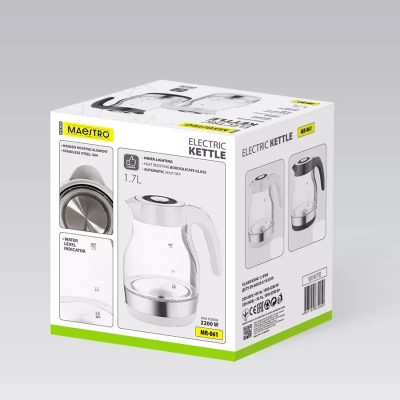 MEO Hervidor de agua de vidrio 2200W 1,7L negro MR-061-BLACK MAESTRO
