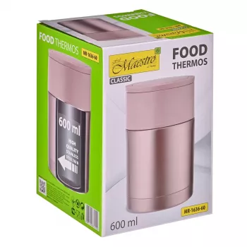 MEO MAESTRO MR-1636-60 600 ml fiambrera de acero inoxidable con aislamiento al vacío de doble pared con 2 recipientes y cuchara plegable