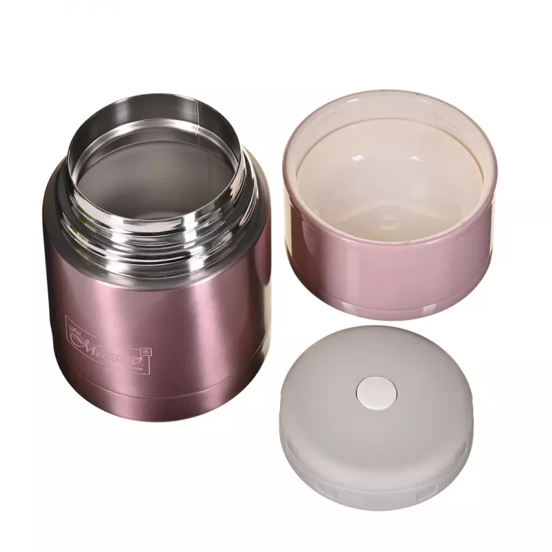 MEO MAESTRO MR-1636-60 600 ml fiambrera de acero inoxidable con aislamiento al vacío de doble pared con 2 recipientes y cuchara plegable