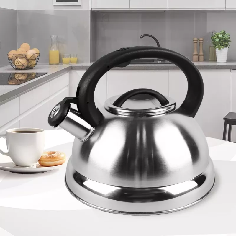 MEO MR-1313 MAESTRO 3,0 l Hervidor con silbato de acero inoxidable para placas de cocina, apto para inducción, plata con detalles negros