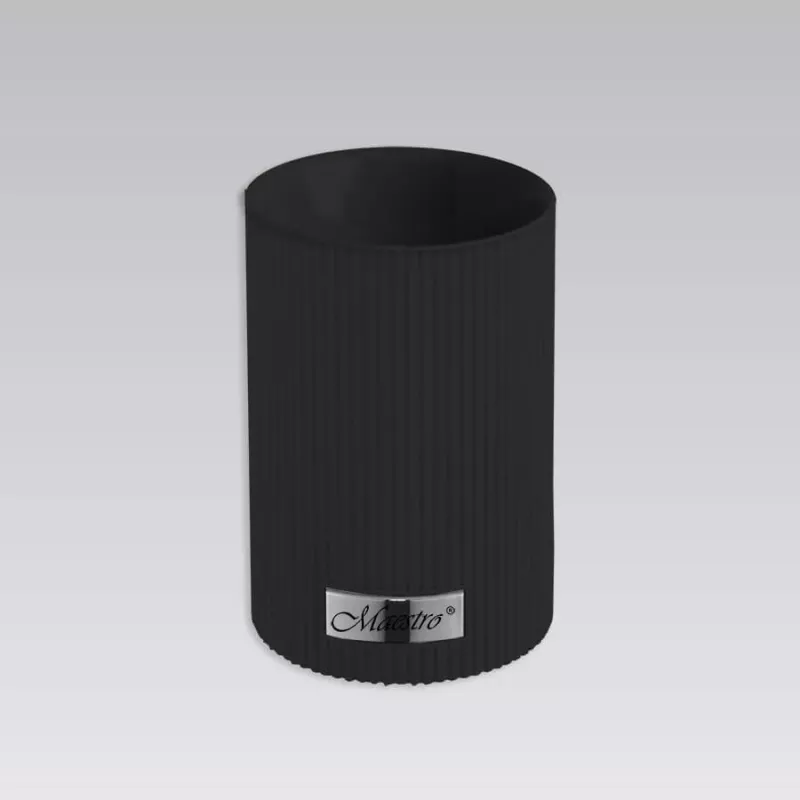 MEO MR-1542-BLACK MAESTRO Set de 8 utensilios de cocina con soporte giratorio de acero inoxidable, cabezas de nailon negras