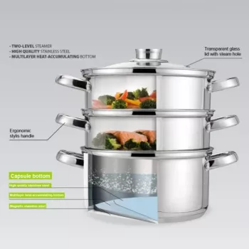 MEO MR-2900-24 MAESTRO Olla 24 cm 5,0 L acero inoxidable con tapa de cristal, apta para inducción