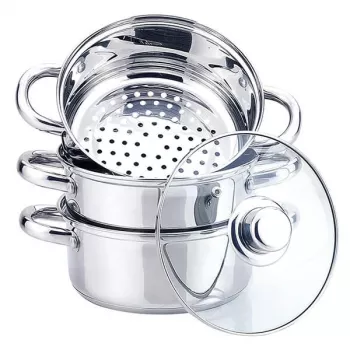 Olla a presión MEO de acero inoxidable 2L, 18 cm de diámetro, tapa de vidrio templado, apta para inducción MR-2900-18