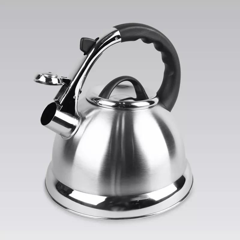 MEO Stovetop Kettle 2.8L MR-1328 MAESTRO Hervidor para placas de cocina de acero inoxidable con silbato y asa de baquelita resistente al calor, apto para inducción y todo tipo de cocinas, plata