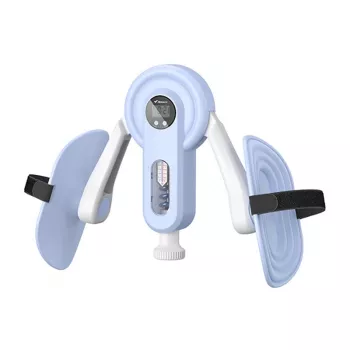 MERACH MR-2522 Entrenador de piernas (blanco y azul) - Entrenador de muslos ajustable con resistencia de muelle y contador LCD