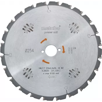 Metabo 628220000 Hoja de sierra circular 254mm x 30mm x 60Z para madera con clavos, madera de construcción, madera maciza - Para KGS 254 M, KGS 254 Plus, KGS 254 I Plus, KS 254 Plus