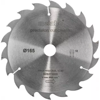 Metabo Classic Disco de sierra circular 165mm x 20mm de perforación, 18 dientes, ATB, con plaquitas de carburo, para madera