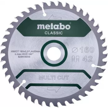 Metabo MULTI CUT CLASSIC Disco de sierra 160 x 20 x 1,4 mm, 42 dientes, TCT, para madera, madera revestida, plásticos 628658000