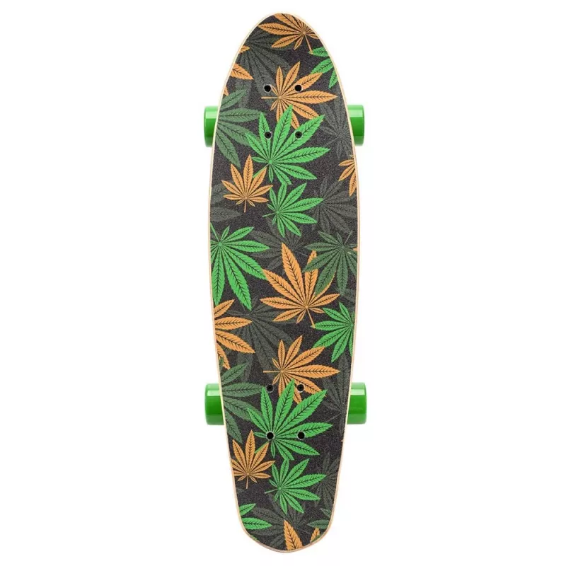 Monopatín cruiser Meteor Cannabis verde-marrón-naranja mini 22 pulgadas