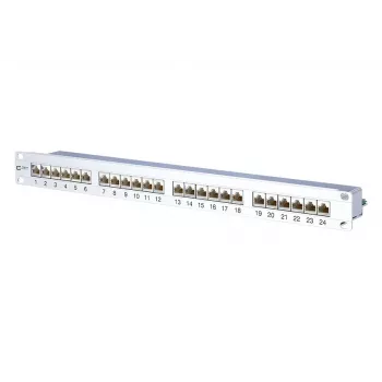 METZ CONNECT 130855C-E-90 Panel de parcheo Cat.6A blindado de 24 puertos 1U para montaje en rack, blanco