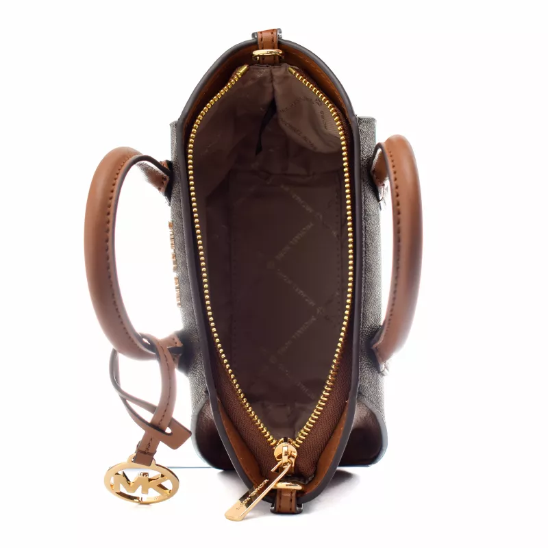Michael Kors Jet Set Charm Bolso bandolera ovalado marrón Signature Coated Canvas