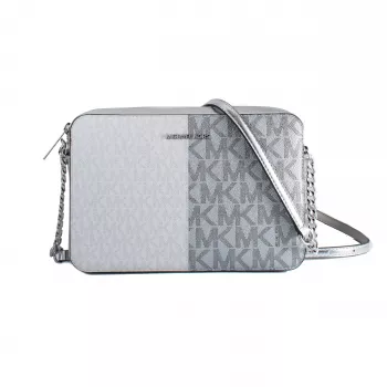 Michael Kors bolso bandolera Jet Set Travel 35F5STTC9YSIL Silver Signature lona recubierta