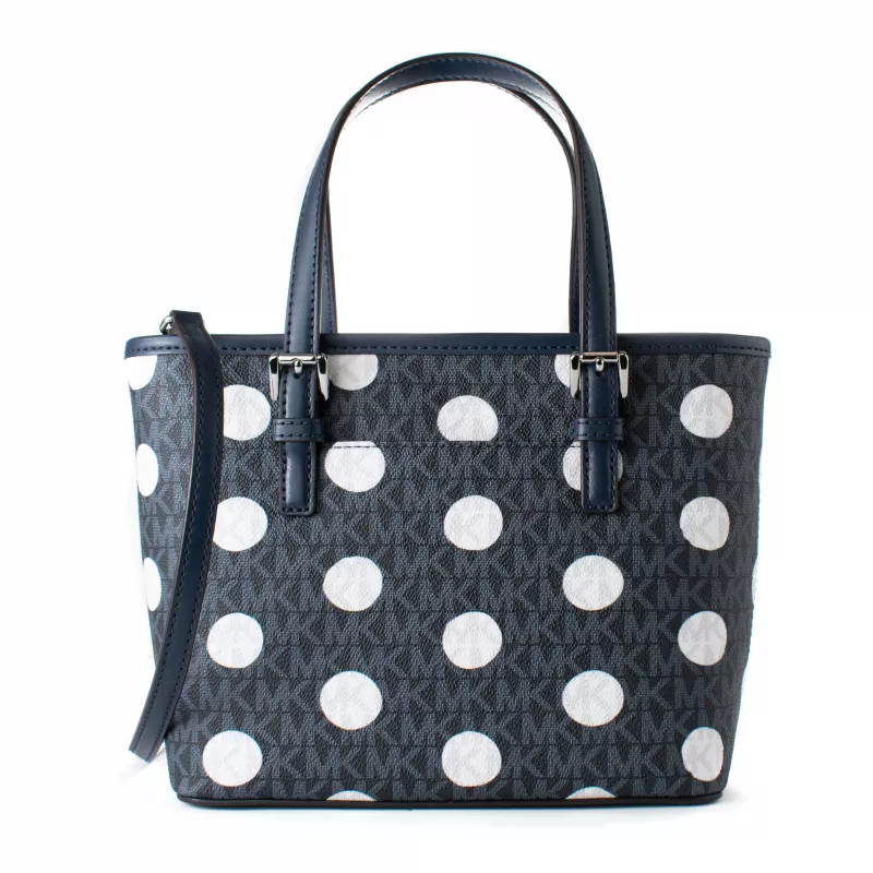 Michael Kors Jet Set Travel Bolso bandolera azul marino lona recubierta Signature