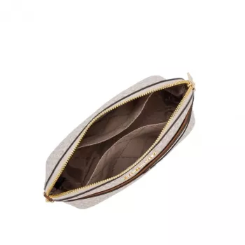 Michael Kors Bolso bandolera Jet Set Travel Vanilla Signature Coated Canvas herrajes dorados 35F1GTVC6B
