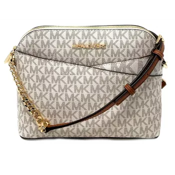 Michael Kors Bolso bandolera Jet Set Travel Vanilla Signature Coated Canvas herrajes dorados 35F1GTVC6B