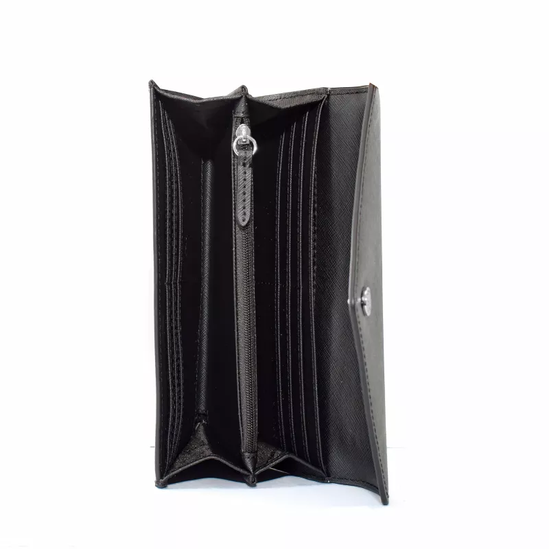 Michael Kors Jet Set Travel Monedero continental grande con cremallera piel Saffiano negro tonos dorados