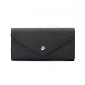 Michael Kors Jet Set Travel Monedero continental grande con cremallera piel Saffiano negro tonos dorados