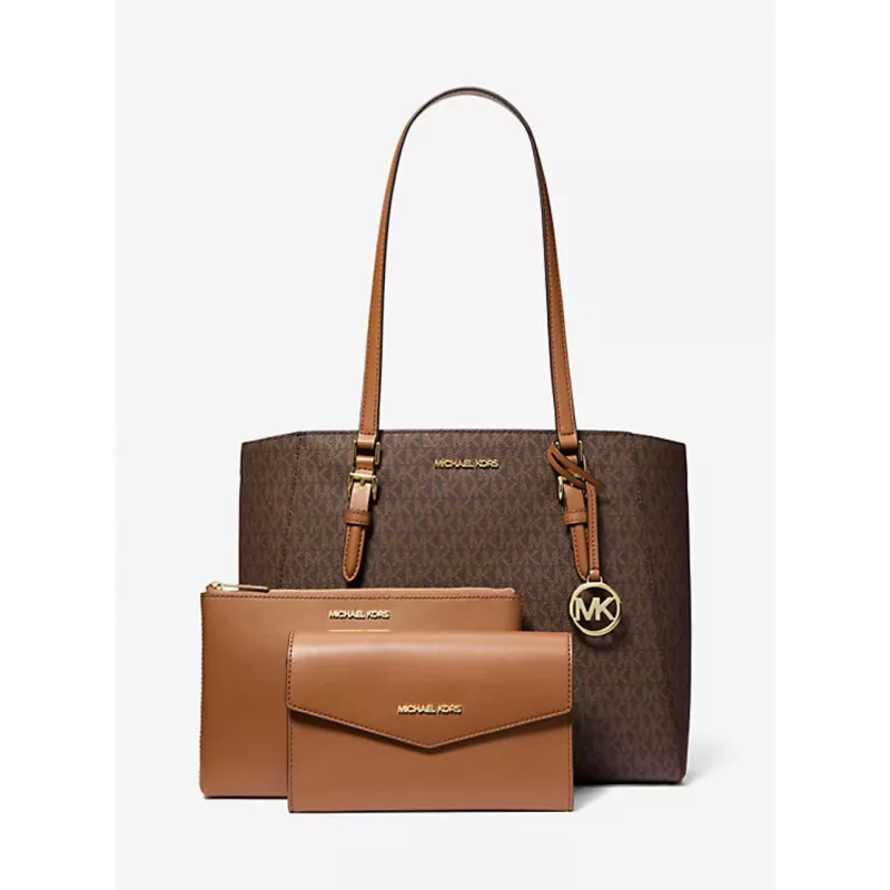 Bolso tote de piel Saffiano Michael Kors Jet Set Travel - Bolso para mujer en Marrón con herrajes dorados (42x28x10 cm)