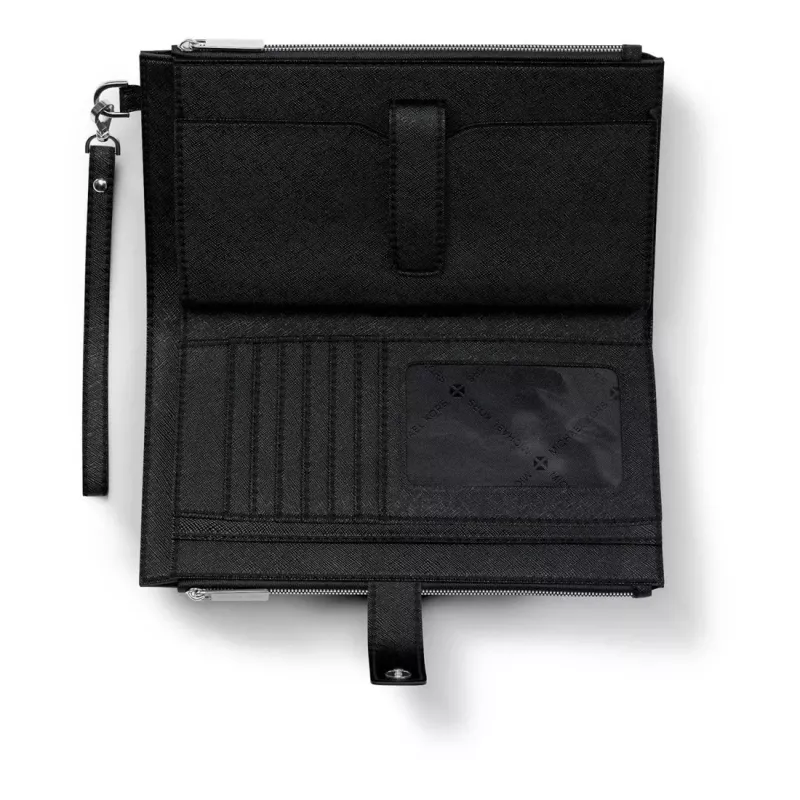 Funda-cartera con correa para móvil de mujer Michael Kors Jet Set Travel piel Saffiano, negra, herrajes en tono dorado