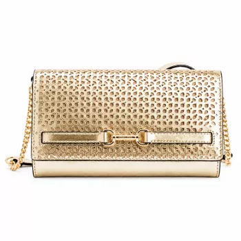 Michael Kors bolso bandolera Jet Set Charm mujer, lona con logo Signature, herrajes tono dorado