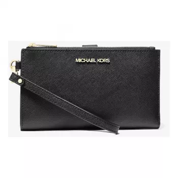 Michael Kors monedero bandolera plano Jet Set Travel de mujer en piel Saffiano 35F8GTVW0LBLA (negro)
