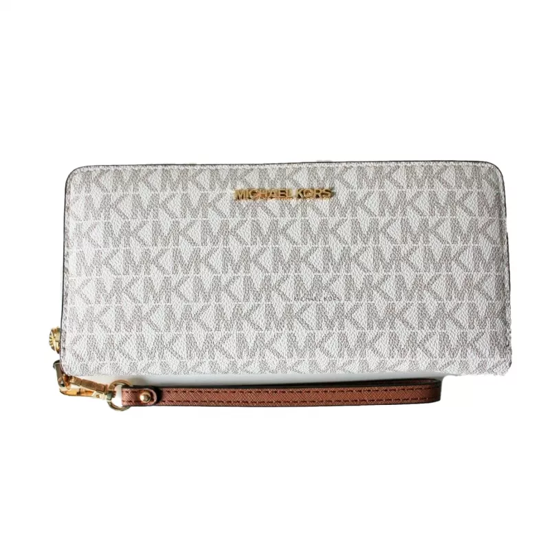 Michael Kors monedero trifold Jet Set Travel de mujer en lona recubierta Signature, herrajes dorados - 35F8GTVT3BVNL
