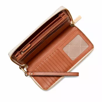 Michael Kors monedero trifold Jet Set Travel de mujer en lona recubierta Signature, herrajes dorados - 35F8GTVT3BVNL