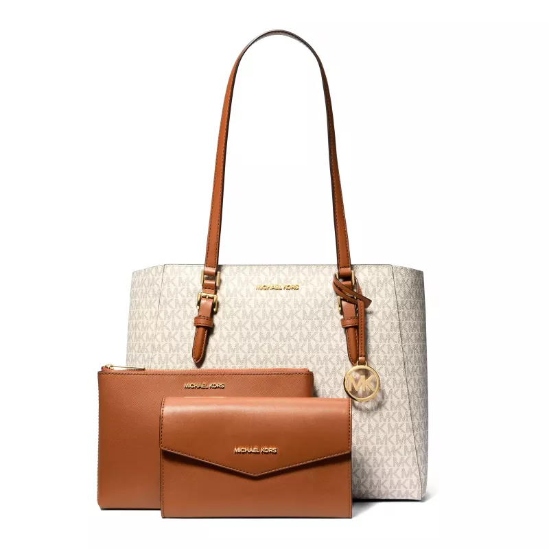Michael Kors Set de Bolsos de Piel Saffiano para Mujer – Tote y Pouch (Vanilla) – Modelo 35F3GCFT9TVAN