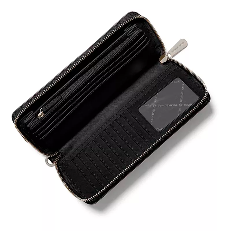 Monedero y funda para móvil con cremallera Michael Kors de piel Saffiano para mujer, negro (Jet Set Travel) - 35S6STVE9LBLA