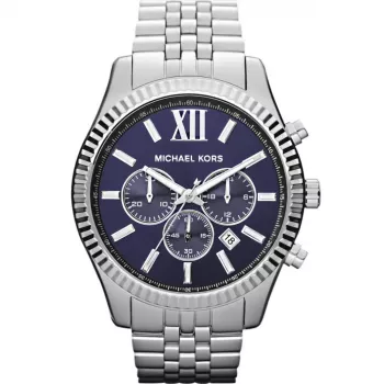 Michael Kors MK8280 Reloj de cuarzo de hombre, 45 mm, Plata/Esfera azul oscuro