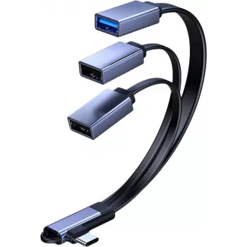MicroConnect cable divisor USB-C acodado, 3x USB-A 3.0, 0,15 m, negro