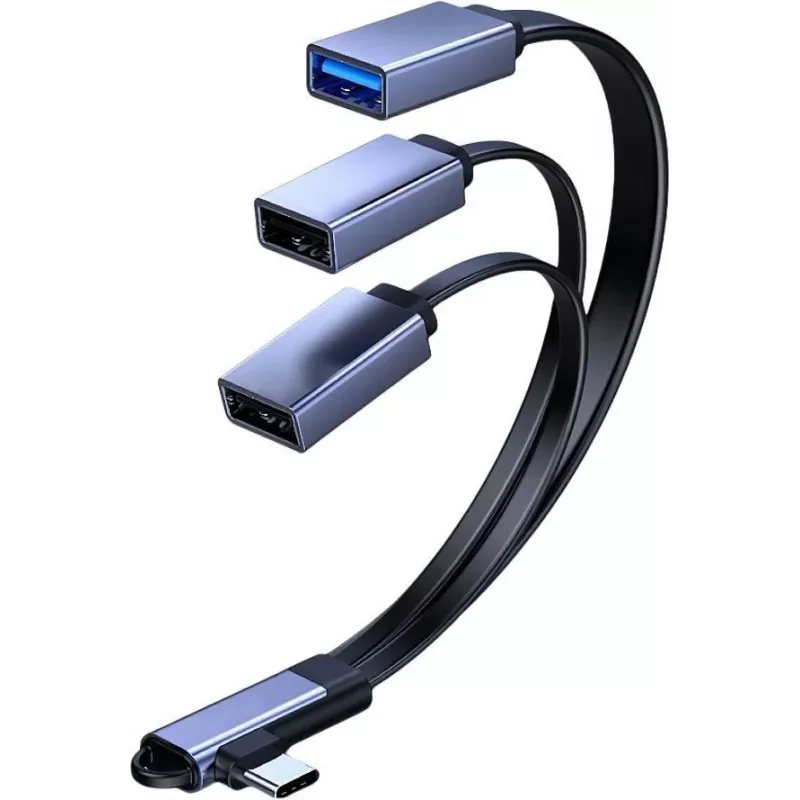 MicroConnect cable divisor USB-C acodado, 3x USB-A 3.0, 0,15 m, negro