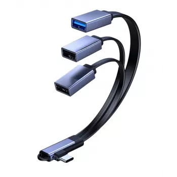 MicroConnect cable divisor USB-C acodado, 3x USB-A 3.0, 0,15 m, negro