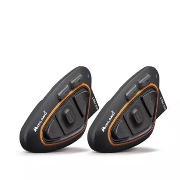 Midland BTX1 PRO S-TWIN Intercomunicador Bluetooth para moto Twin Pack con 800 m de alcance, batería de 23 h, IPX6, reducción de ruido DNK, radio FM, emparejamiento universal
