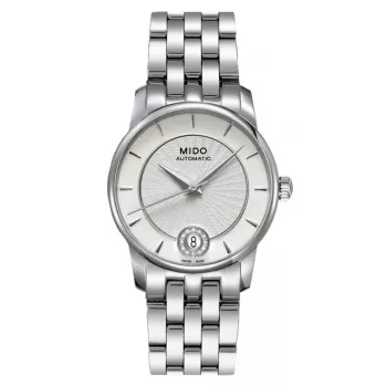 MIDO Baroncelli III reloj automático para mujer M007207110360 33mm esfera plateada con índices de diamantes pulsera de acero inoxidable