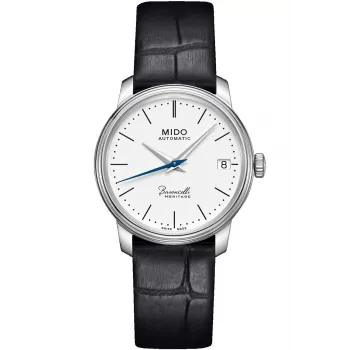 MIDO Baroncelli reloj automático mujer 33mm acero inoxidable esfera blanca correa de piel negra M027207160100