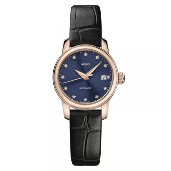 MIDO Baroncelli Lady Day of the Dead Edición limitada Reloj automático de mujer 25mm esfera azul Oro rosa PVD