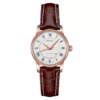 MIDO Baroncelli Lady reloj de cuarzo 29mm acero inoxidable con baño PVD oro amarillo esfera plateada