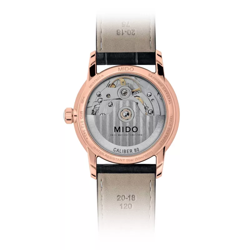 MIDO Baroncelli Signature Lady Automatic Watch 33mm oro rosa PVD acero inoxidable piel marrón
