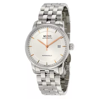 MIDO Baroncelli III reloj automático hombre 38mm esfera plateada correa de piel marrón M86004101
