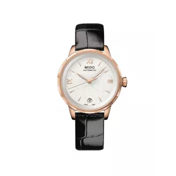 MIDO Reloj automático de mujer M043207360180 34mm Oro rosa PVD Acero inoxidable Esfera de nácar blanca Correa de piel negra Edición limitada