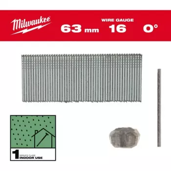 Clavos Milwaukee 16 Gauge 63 mm 0° Brad Nails para M18 FN16GS (pack de 2500)