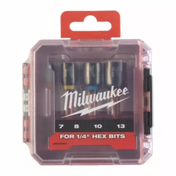 Milwaukee SHOCKWAVE Impact Duty juego de vasos de perforación profundos de 4 piezas 7/8/10/13mm (65mm) hexágono de 1/4 pulgadas