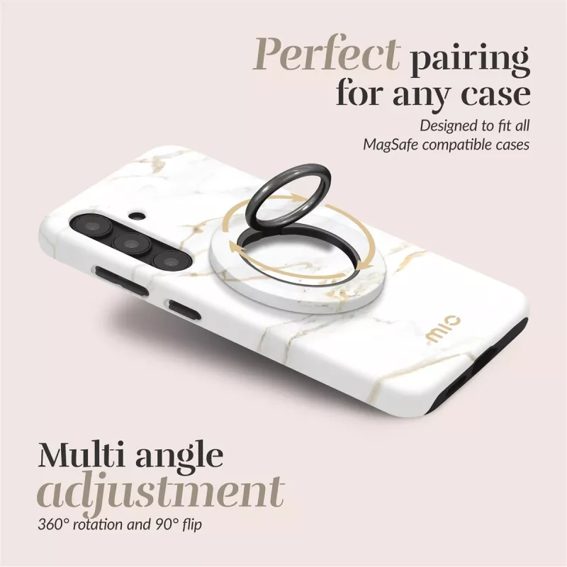 MIO White Marble Funda MagSafe Compatible con Soporte Anular