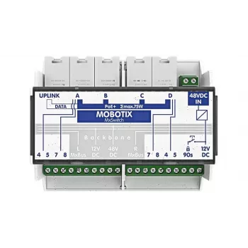 MOBOTIX MX-SWITCH1 - switch de red - 4 x 10/100 (PoE+) - carril DIN